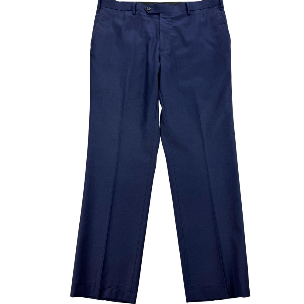 Spier & Mackay Mens 38x31 Blue Wool Dress Pants Contemporary Flat Front Business